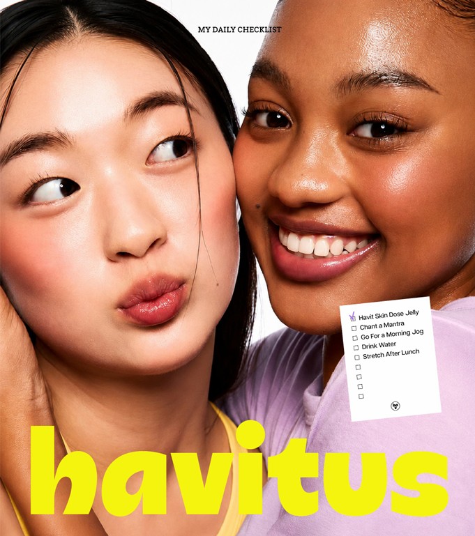 Two smiling women with glowing skin beside a My Daily Checklist note and the Havitus wordmark